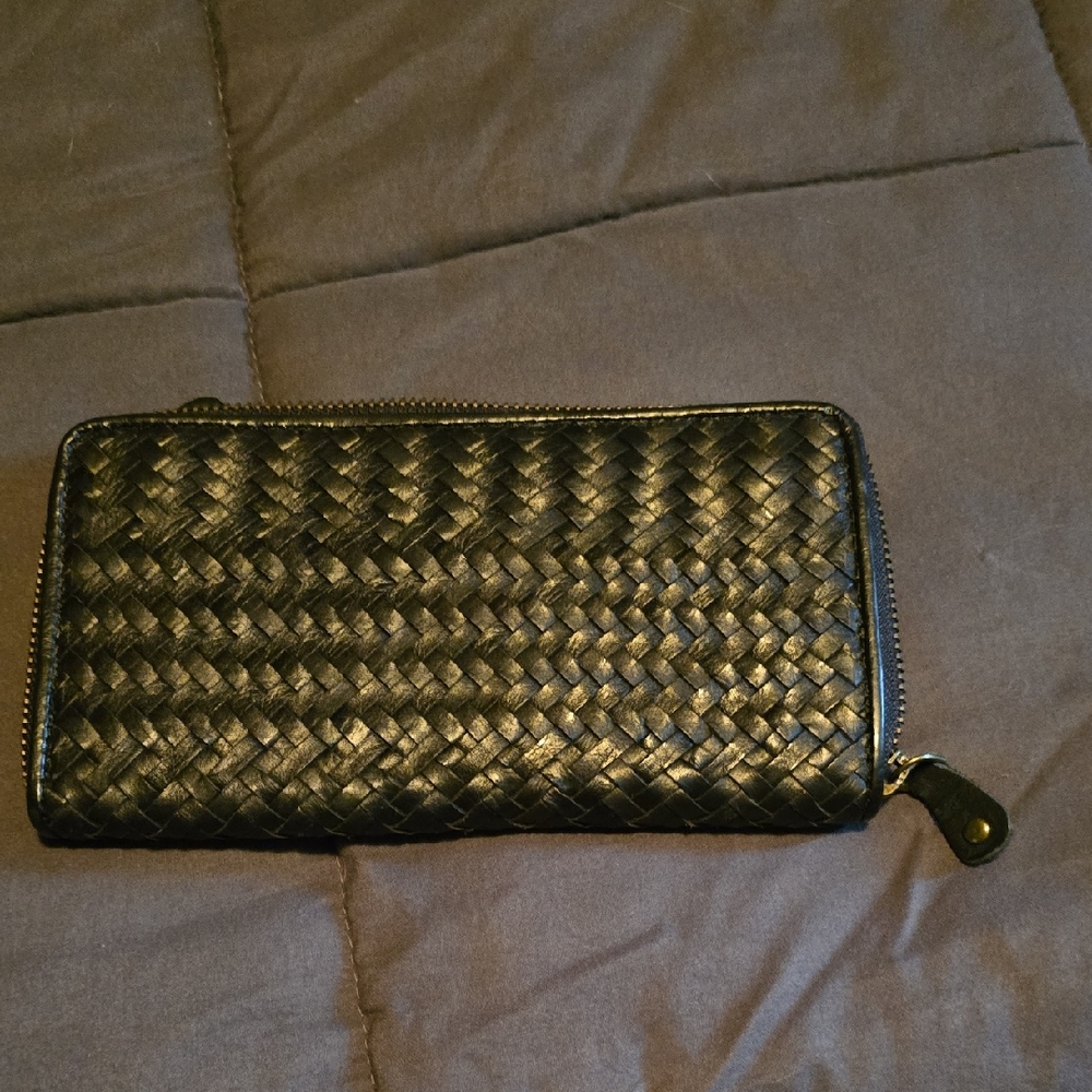 Black Woven Zip Wallet